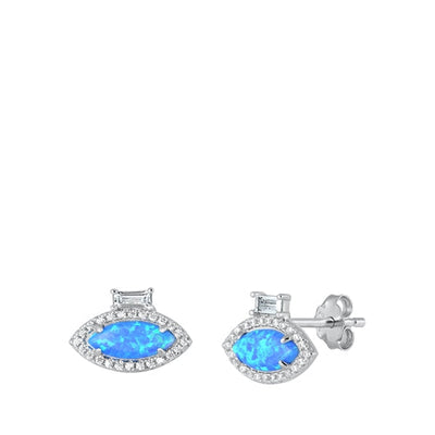 Sterling Silver Rhodium Plated Blue Lab Opal and Clear CZ Marquise Earrings