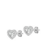 Sterling Silver Rhodium Plated Heart Clear CZ Earrings