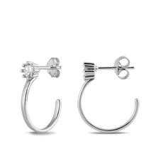 Load image into Gallery viewer, Sterling Silver Rhodium Plated Semicircle Hook Clear CZ Earrings