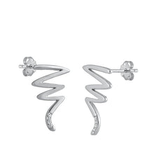 Load image into Gallery viewer, Sterling Silver Rhodium Plated Zigzag Clear CZ Earrings
