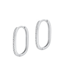 Load image into Gallery viewer, Sterling Silver Rhodium Plated Rectangle Round Clear CZ Earrings