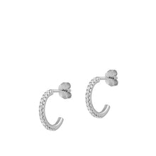 Load image into Gallery viewer, Sterling Silver Rhodium Plated Semicircle Clear CZ Earrings