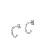 Sterling Silver Rhodium Plated Semicircle Clear CZ Earrings