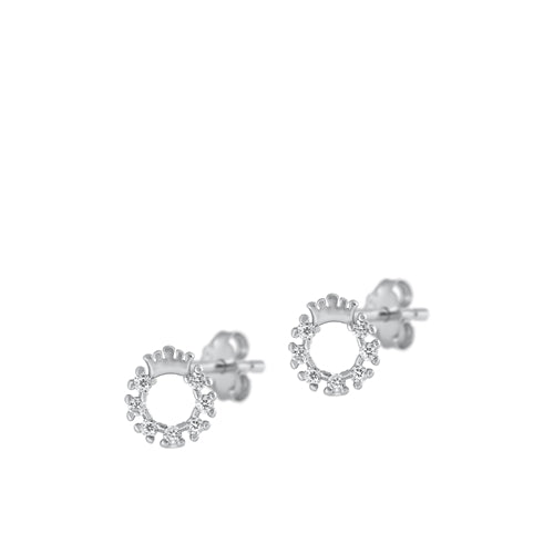 Sterling Silver Rhodium Plated Crown Clear CZ Earrings