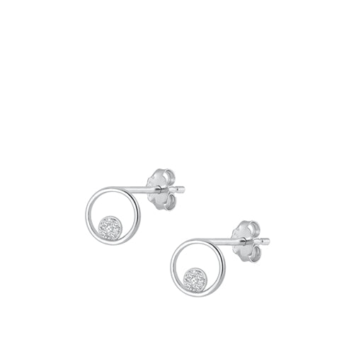 Sterling Silver Rhodium Plated Circle Clear CZ Earrings