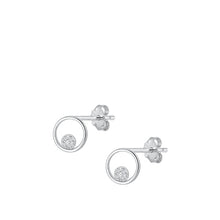 Load image into Gallery viewer, Sterling Silver Rhodium Plated Circle Clear CZ Earrings