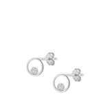 Sterling Silver Rhodium Plated Circle Clear CZ Earrings