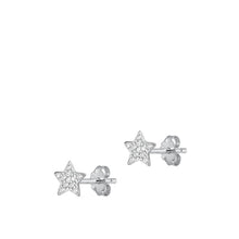 Load image into Gallery viewer, Sterling Silver Rhodium Plated Clear CZ Star Earrings-6.3mm