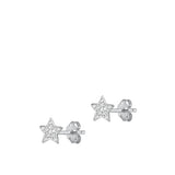 Sterling Silver Rhodium Plated Clear CZ Star Earrings-6.3mm