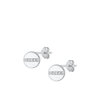 Sterling Silver Rhodium Plated Round Clear CZ Stud Earrings