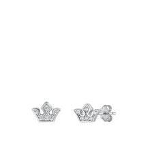 Load image into Gallery viewer, Sterling Silver Rhodium Plated Clear CZ Crown Earrings