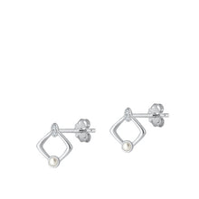 Load image into Gallery viewer, Sterling Silver Rhodium Plated Diamond Pearl Earrings