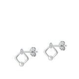 Sterling Silver Rhodium Plated Diamond Pearl Earrings