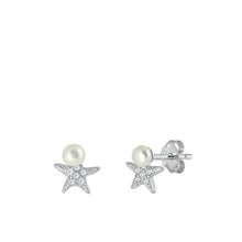 Load image into Gallery viewer, Sterling Silver Rhodium Plated Starfish Pearl Earrings