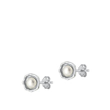 Load image into Gallery viewer, Sterling Silver Rhodium Plated Round Pearl Earrings