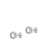 Sterling Silver Rhodium Plated Round Pearl Earrings