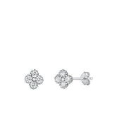 Sterling Silver Rhodium Plated Clear CZ Plumeria Earrings