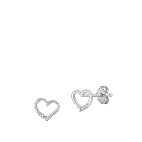 Sterling Silver Rhodium Plated Clear CZ Heart Earrings-7.6mm