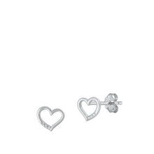 Load image into Gallery viewer, Sterling Silver Rhodium Plated Clear CZ Heart Earrings-7.6mm