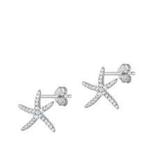 Load image into Gallery viewer, Sterling Silver Rhodium Plated Clear CZ Starfish Earrings
