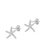 Sterling Silver Rhodium Plated Clear CZ Starfish Earrings