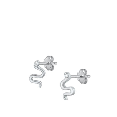 Sterling Silver Rhodium Plated Snake Clear CZ Stud Earrings
