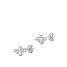 Load image into Gallery viewer, Sterling Silver Rhodium Plated Clear CZ Bee Earrings