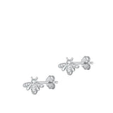 Sterling Silver Rhodium Plated Clear CZ Bee Earrings