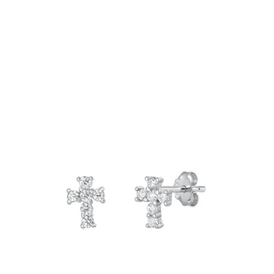 Sterling Silver Rhodium Plated Clear CZ Cross Earrings-7.6mm
