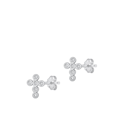 Sterling Silver Rhodium Plated Clear CZ Cross Earrings