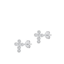 Load image into Gallery viewer, Sterling Silver Rhodium Plated Clear CZ Cross Earrings