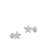 Sterling Silver Rhodium Plated Starfish Clear CZ Earrings