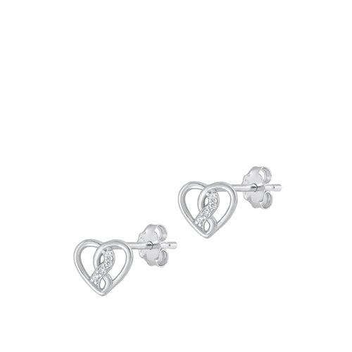 Sterling Silver Rhodium Plated Heart Clear CZ Earrings-7mm