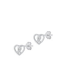 Load image into Gallery viewer, Sterling Silver Rhodium Plated Heart Clear CZ Earrings-7mm