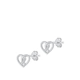 Sterling Silver Rhodium Plated Heart Clear CZ Earrings-7mm