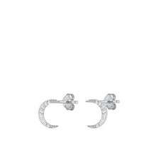 Load image into Gallery viewer, Sterling Silver Rhodium Plated Crescent Moon Clear CZ Earrings