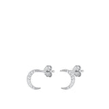 Sterling Silver Rhodium Plated Crescent Moon Clear CZ Earrings