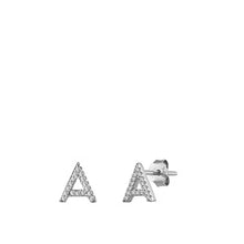 Load image into Gallery viewer, Sterling Silver Rhodium Plated Initial A CZ Earrings
