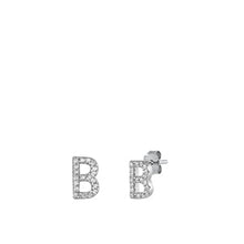 Load image into Gallery viewer, Sterling Silver Rhodium Plated Initial B CZ Earrings