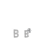 Sterling Silver Rhodium Plated Initial B CZ Earrings