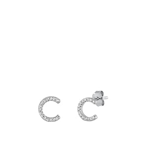 Sterling Silver Rhodium Plated Initial C CZ Earrings