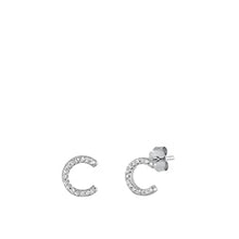 Load image into Gallery viewer, Sterling Silver Rhodium Plated Initial C CZ Earrings