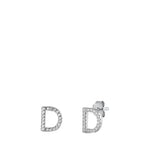 Sterling Silver Rhodium Plated Initial D CZ Earrings