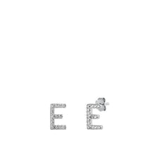 Load image into Gallery viewer, Sterling Silver Rhodium Plated Initial E CZ Earrings