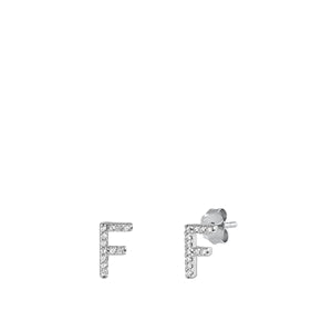 Sterling Silver Rhodium Plated Initial F CZ Earrings