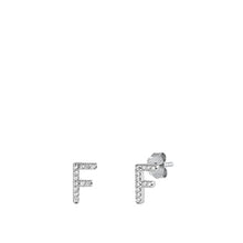 Load image into Gallery viewer, Sterling Silver Rhodium Plated Initial F CZ Earrings
