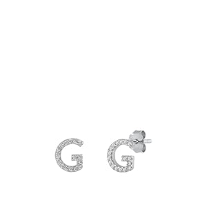 Sterling Silver Rhodium Plated Initial G CZ Earrings