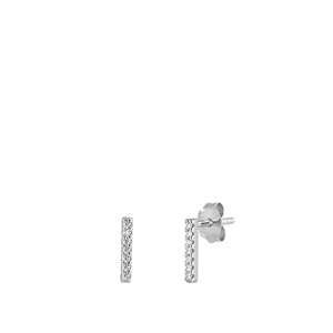 Sterling Silver Rhodium Plated Initial I CZ Earrings