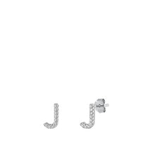Load image into Gallery viewer, Sterling Silver Rhodium Plated Initial J CZ Earrings