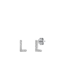Load image into Gallery viewer, Sterling Silver Rhodium Plated Initial L CZ Earrings